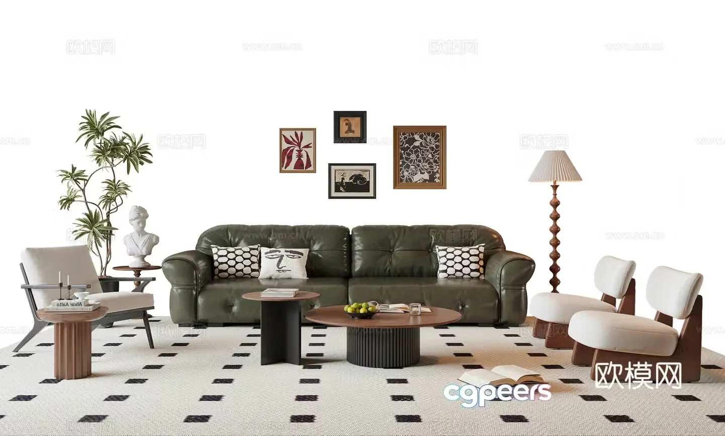 French medieval sofa coffee table combination 3D model