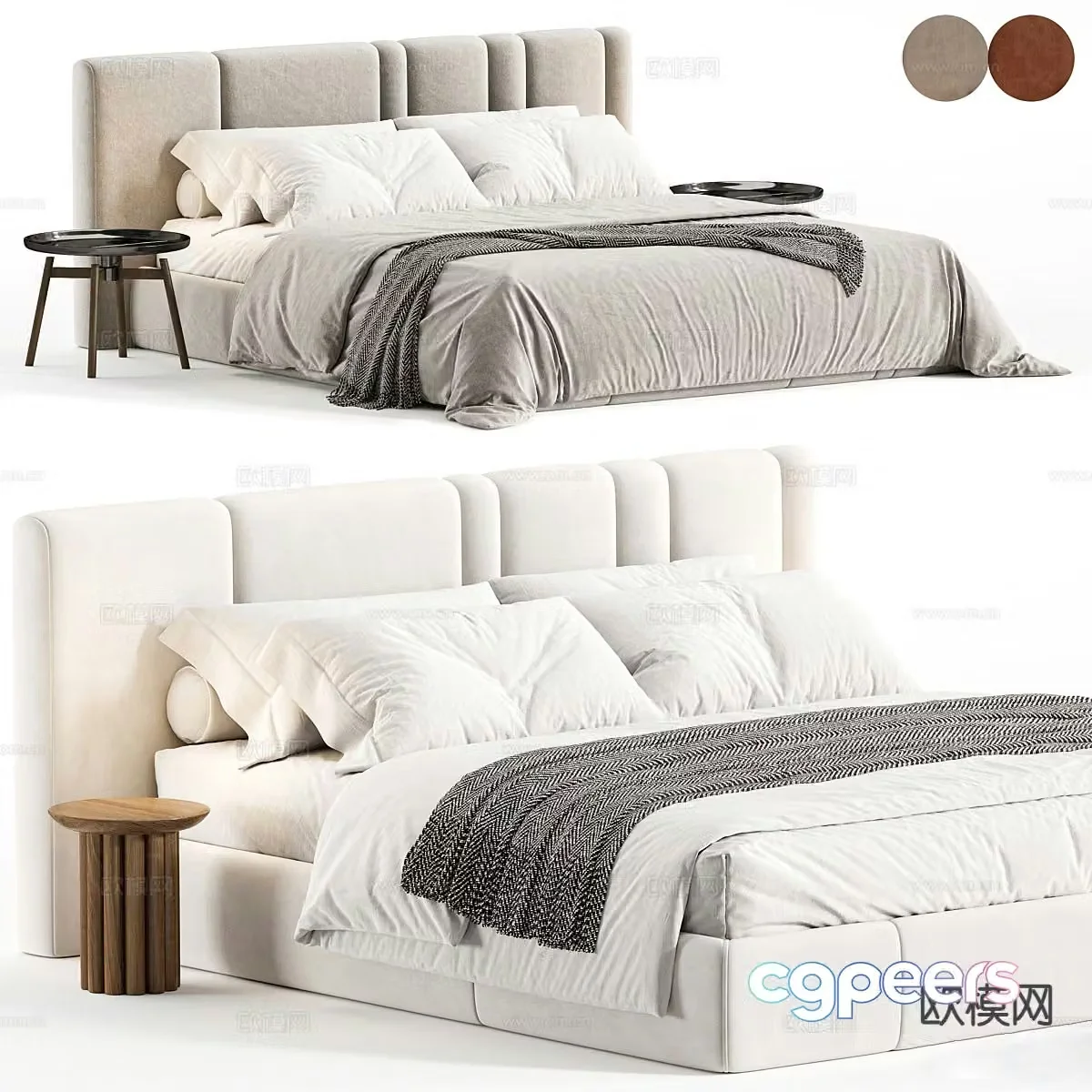 Cream style double bed 3d model