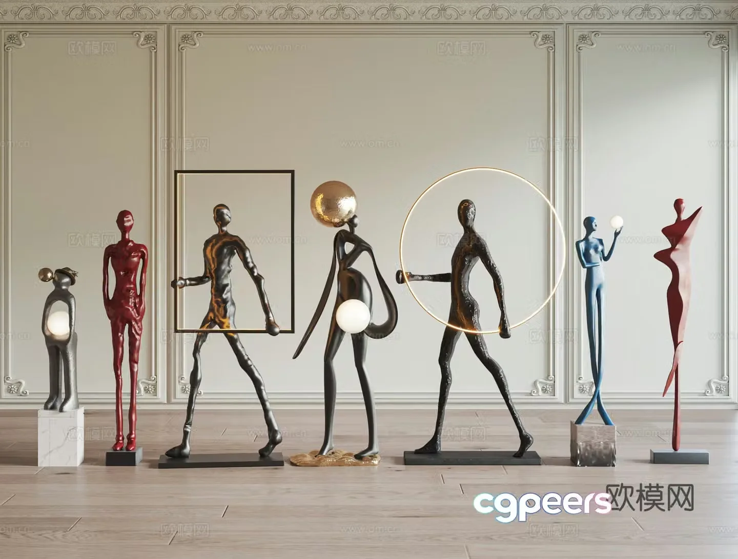 Modern light luxury sculpture ornament combination 3D model