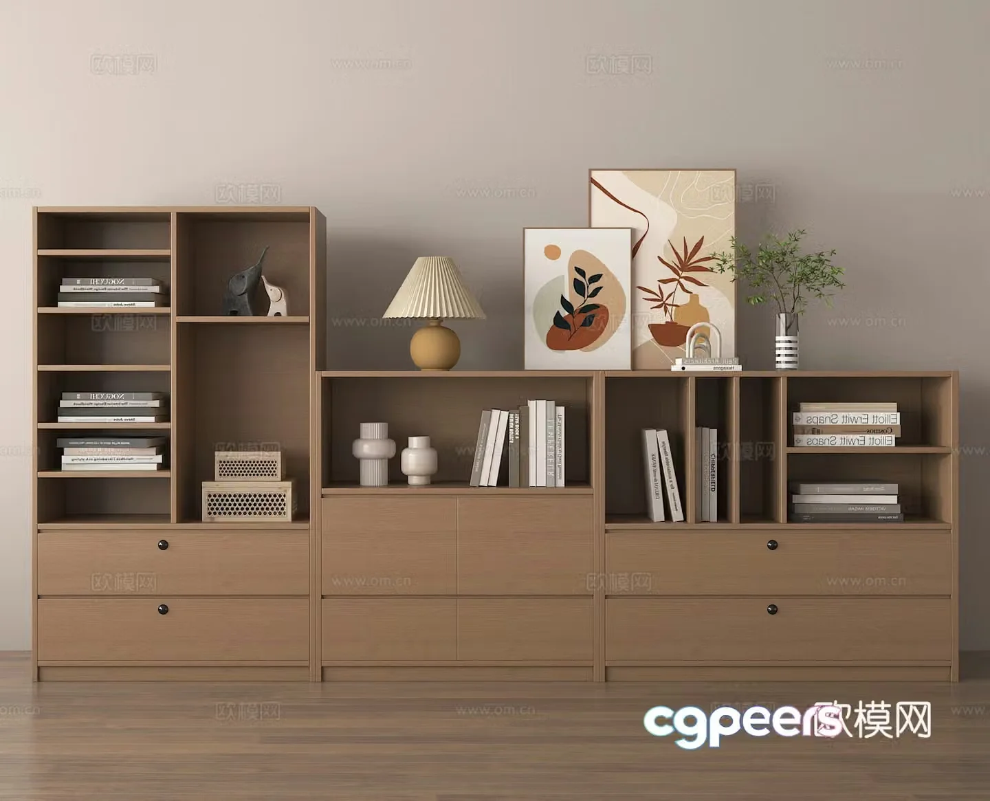 Bookcase Books Locker Vase Decorative Painting Books Bookshelf 3D Model