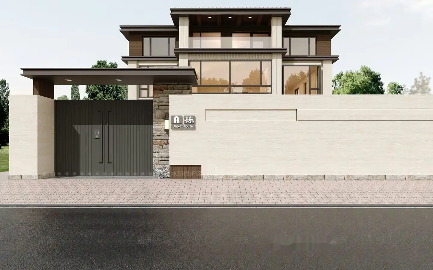 The Main Subject Is A Large House With A Fence And Gate 3D Model – 8009 – CORONA Render