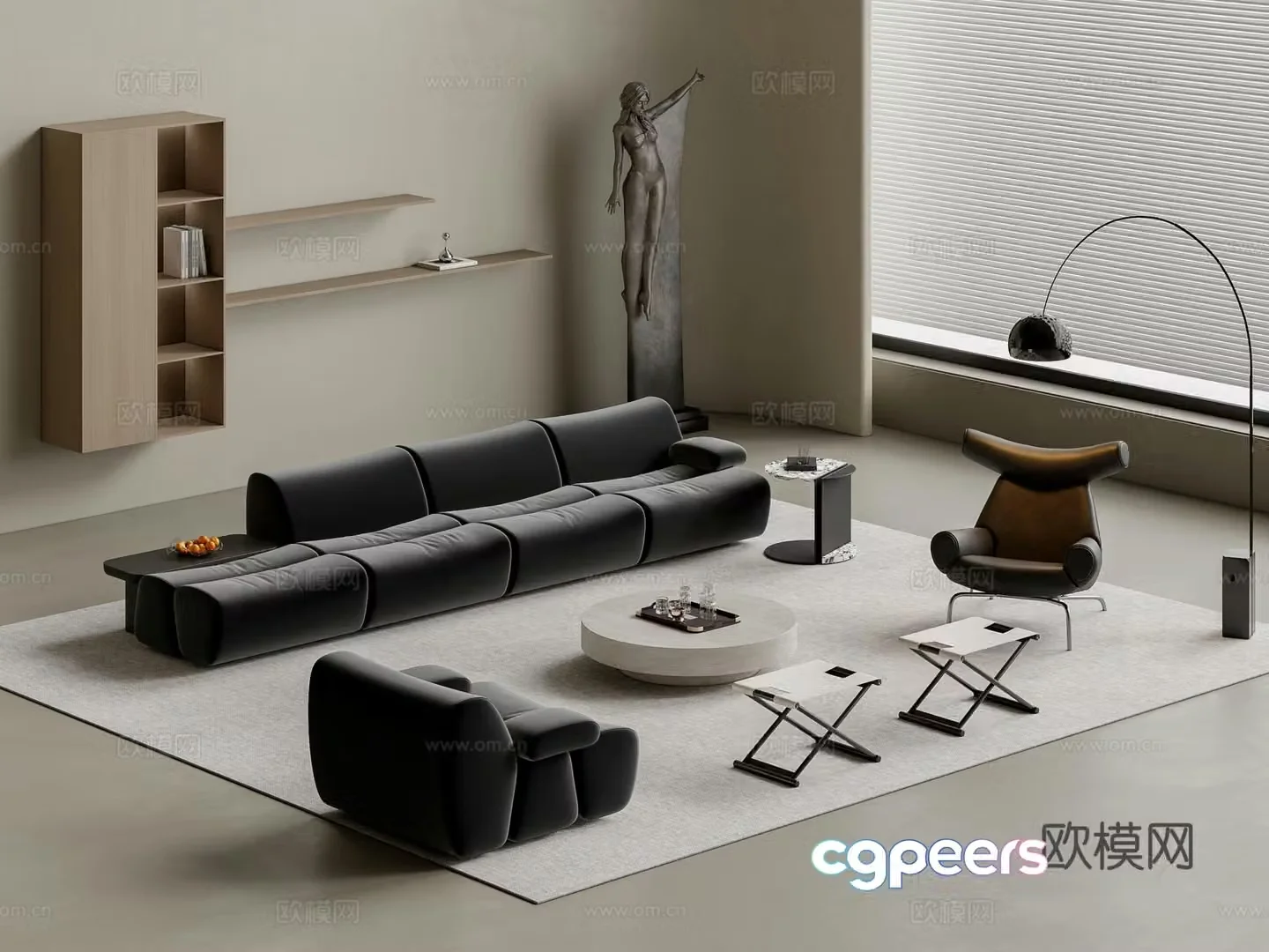 Modern sofa coffee table combination 3D model