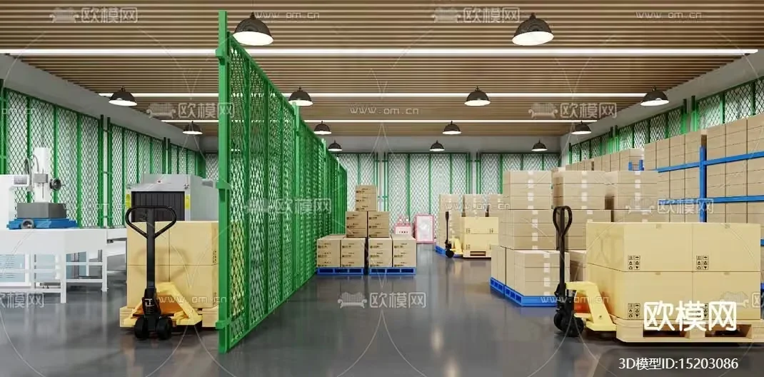 Warehouse With Shelving Units 3D Model – 10369 – VRAY Render