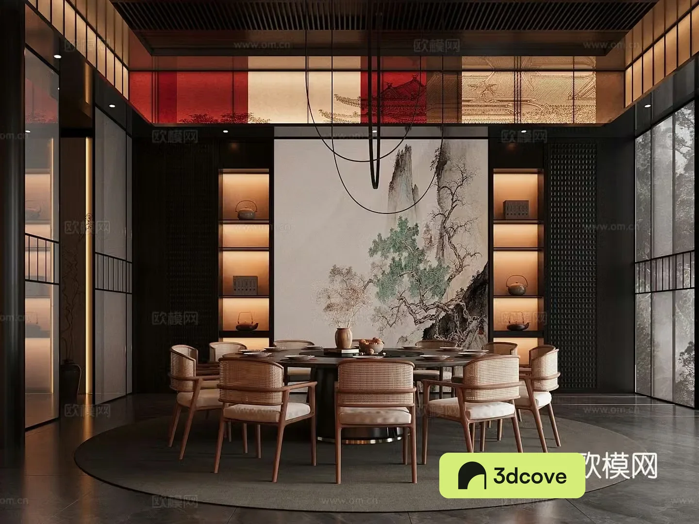 New Chinese restaurant box dining table and chair combination decorative cabinet tableware