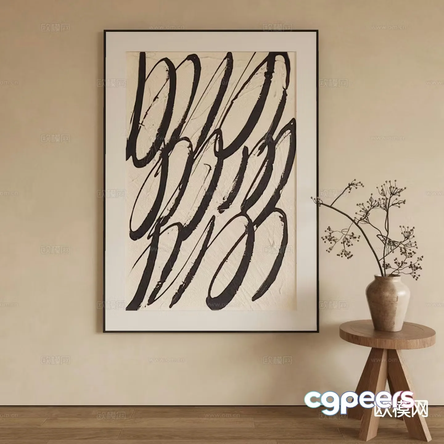 Modern decorative painting black and white hanging painting 3d model