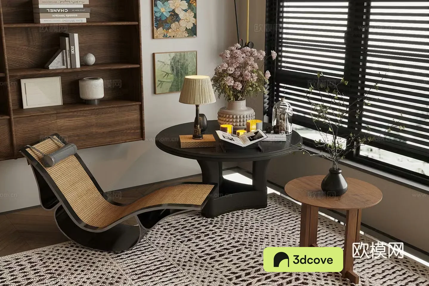 Medium style recliner flower table flower art ornament side and corner 3D model