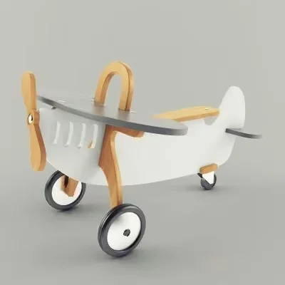 A White And Wooden Toy Airplane 3D Model – 20709 – VRAY Render