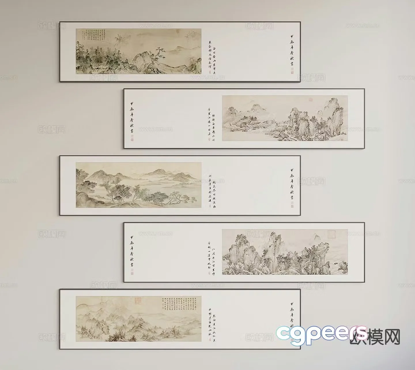 New Chinese style hanging painting banner painting 3d model