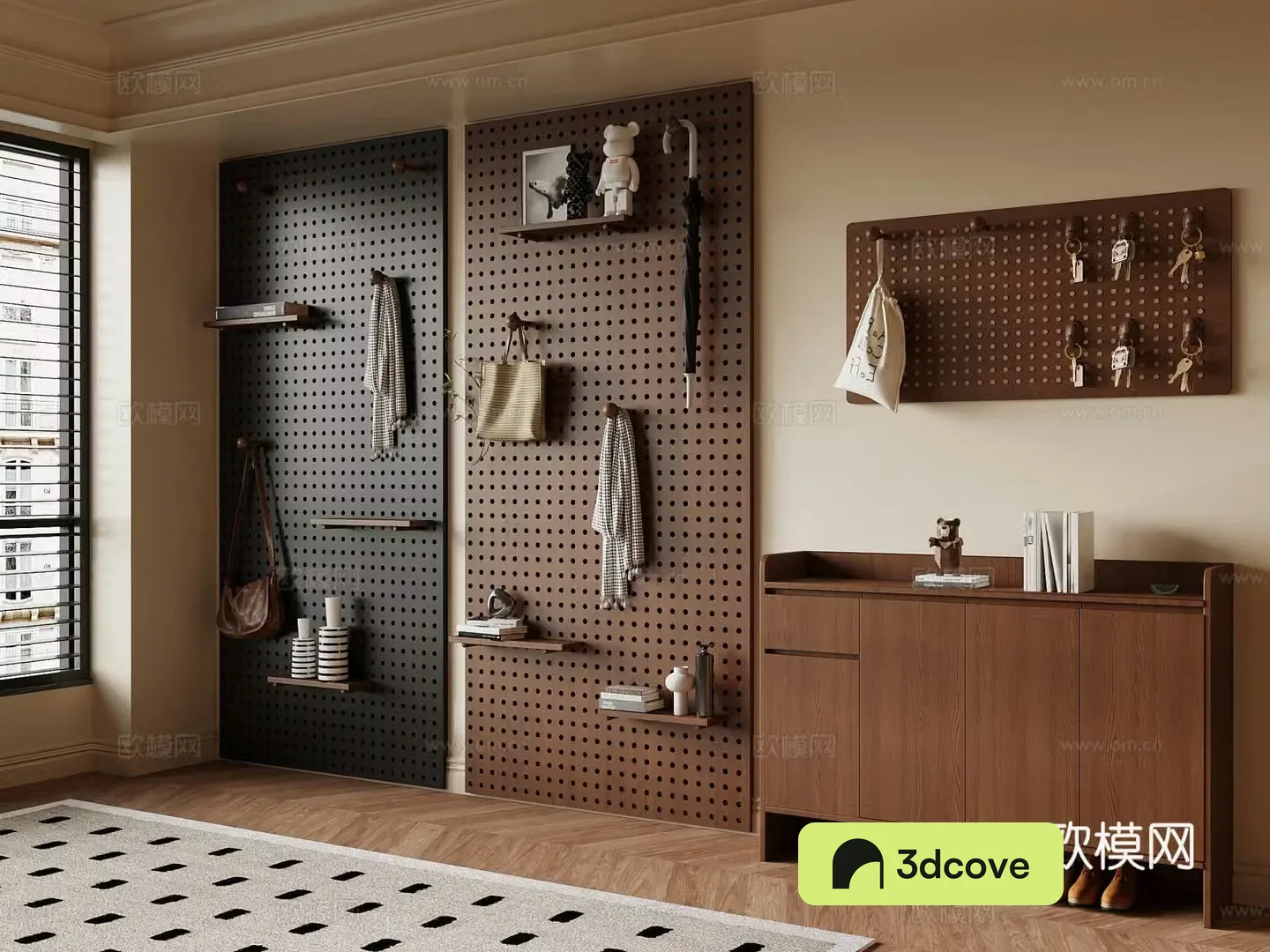 Middle-aged style cave board clothes hanging board shoe cabinet 3D model