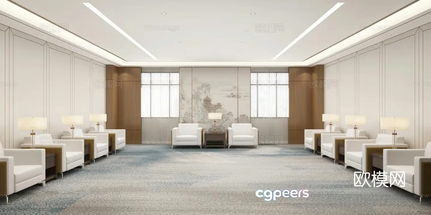 New Chinese style reception room Leadership conference room Reception room 3D model