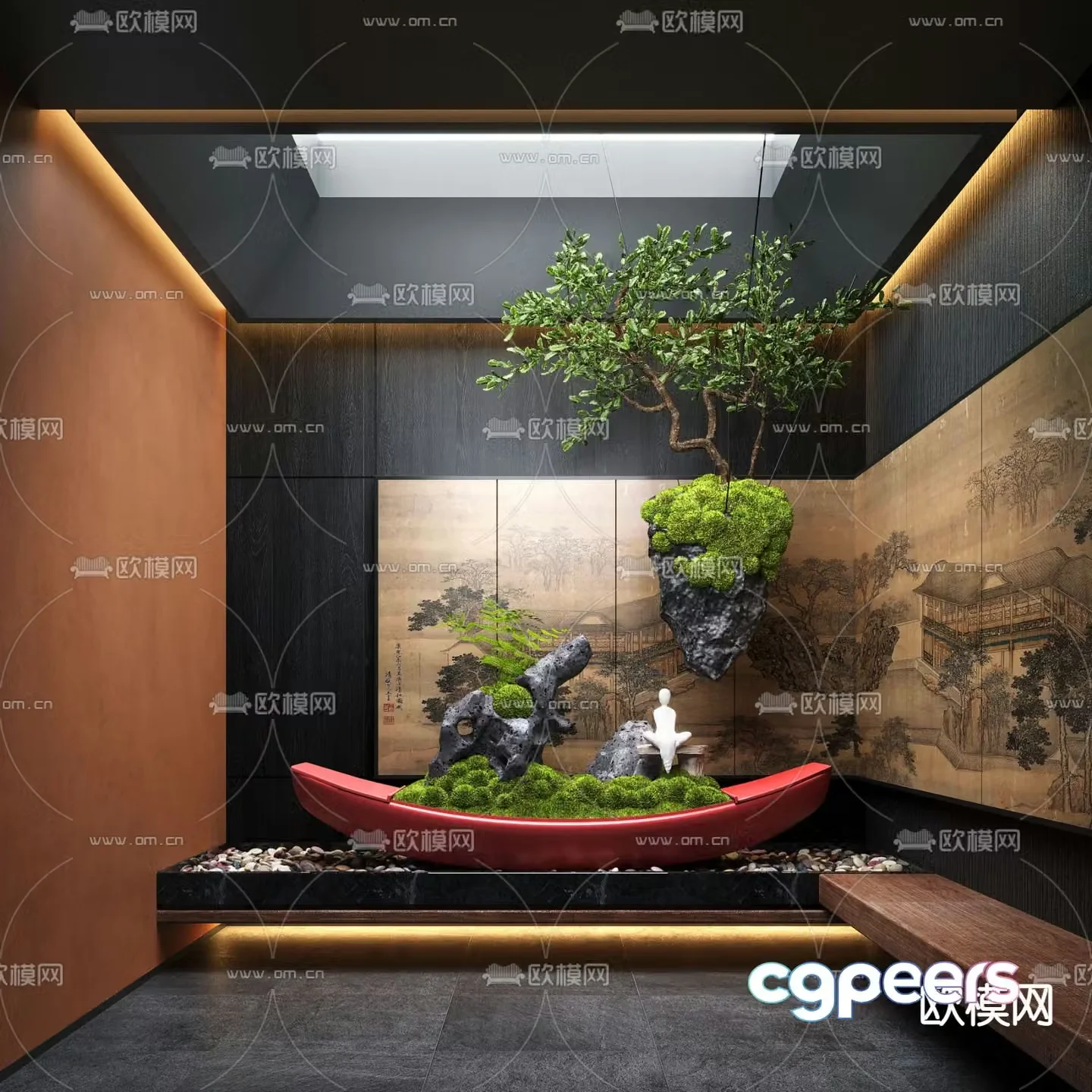 New Chinese style indoor landscaping landscape sketch 3D model