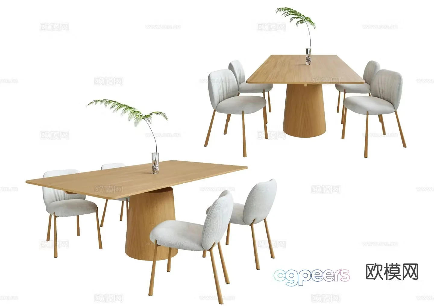 3D model of log style dining table and chairs