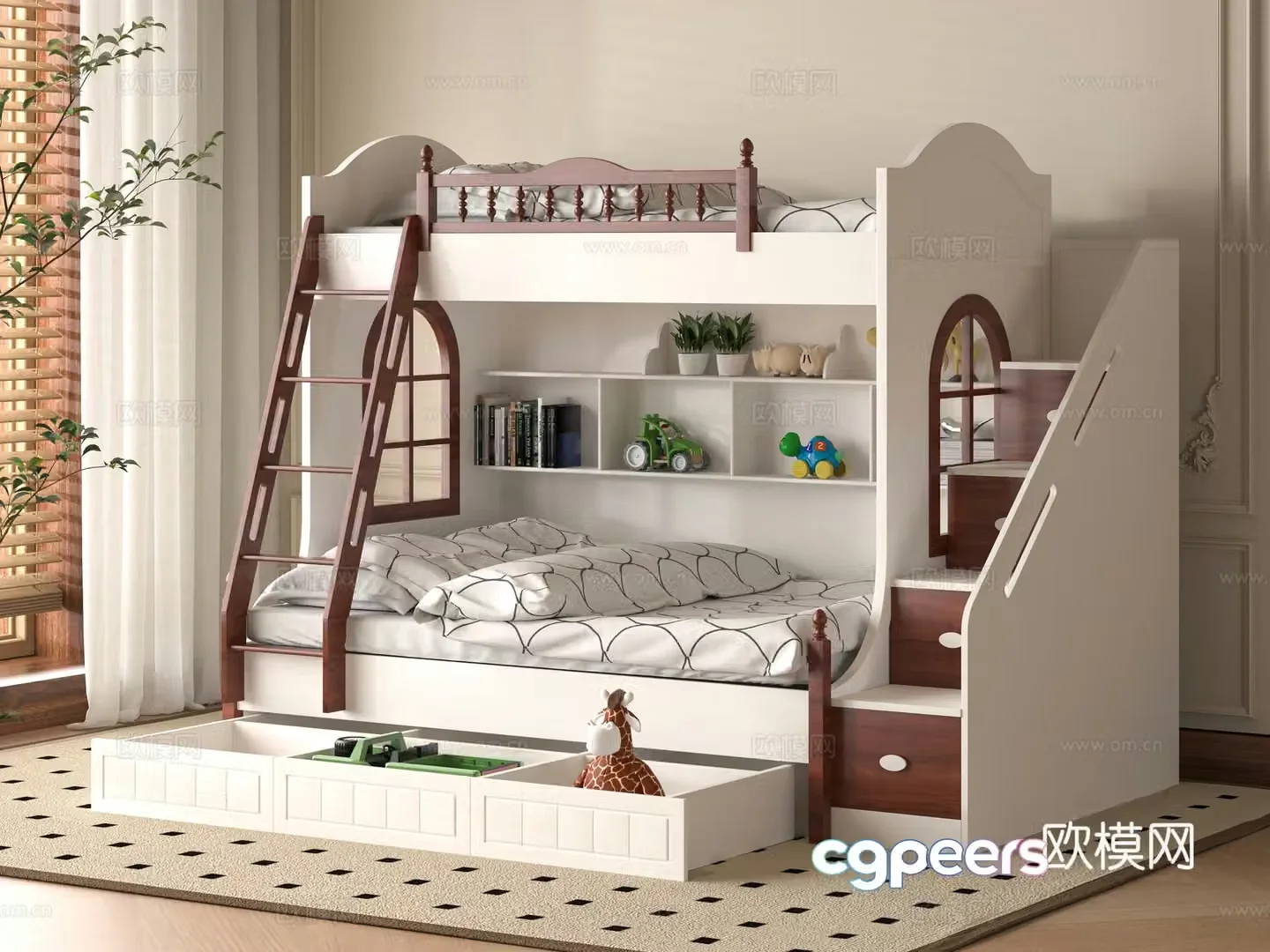Modern children getting on and off the bed 3d model