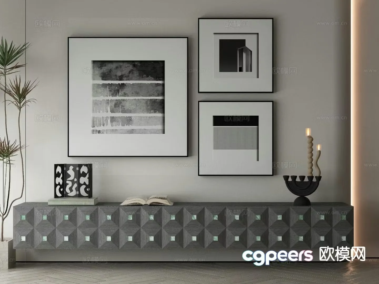 Modern art painting black and white painting decorative painting 3d model
