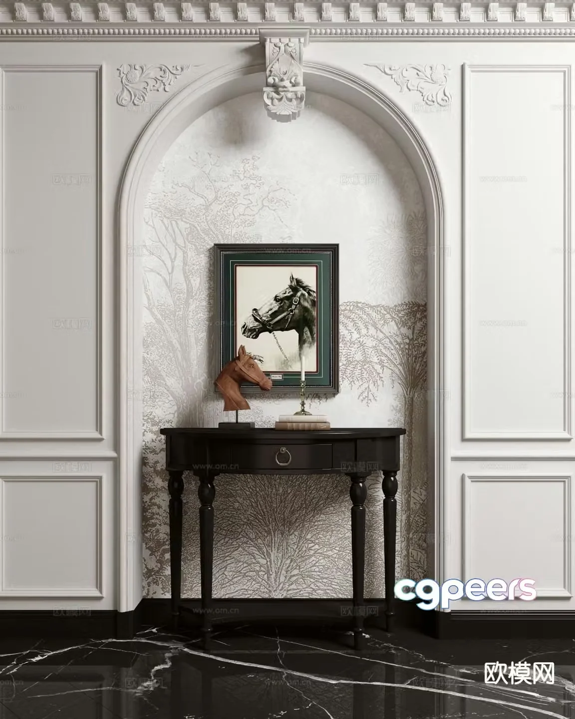 French entrance desk end view desk 3D model