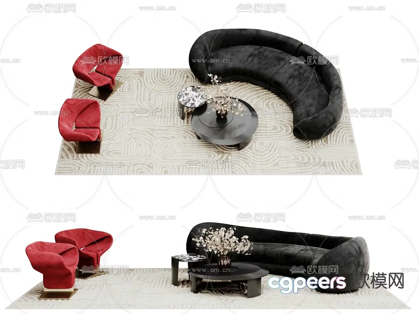 Curved sofa semicircular sofa 3d model