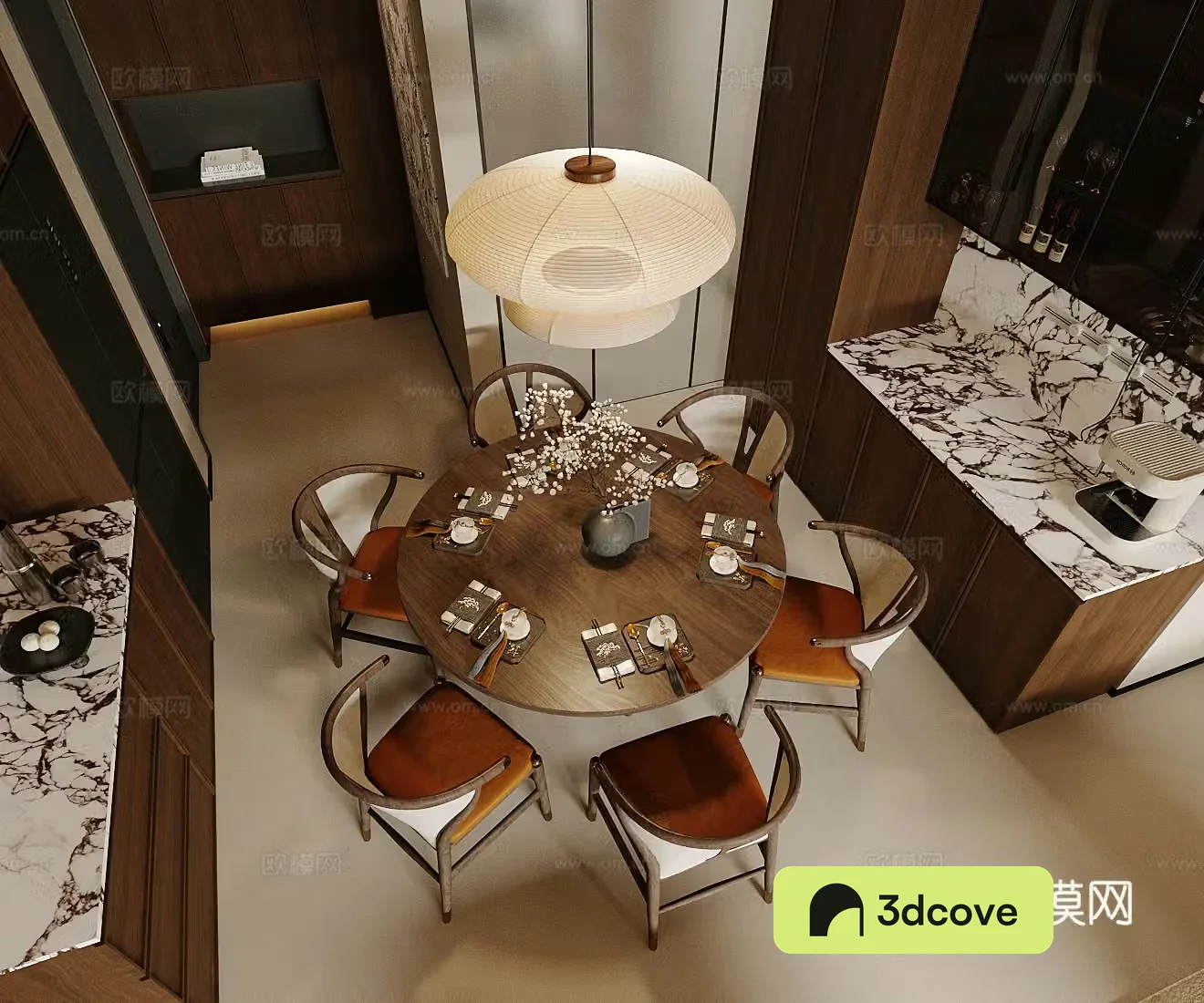 New Chinese-style Zen home dining medieval style restaurant solid wood dining table and chairs round table restaurant Song style aesthetic