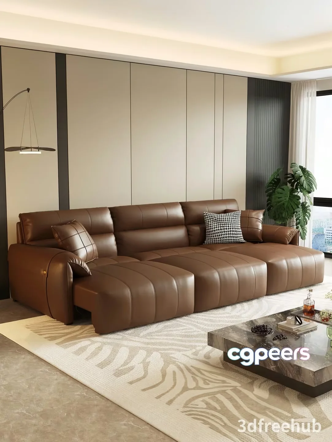 A Brown Leather Sofa 3D Model – 22895 – VRAY Render