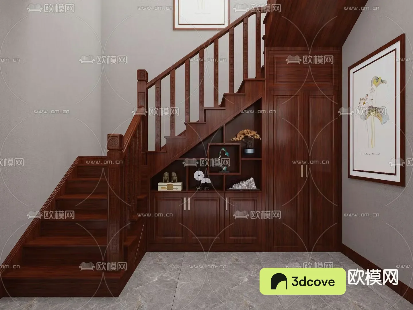 New Chinese style handrail staircase mahogany staircase