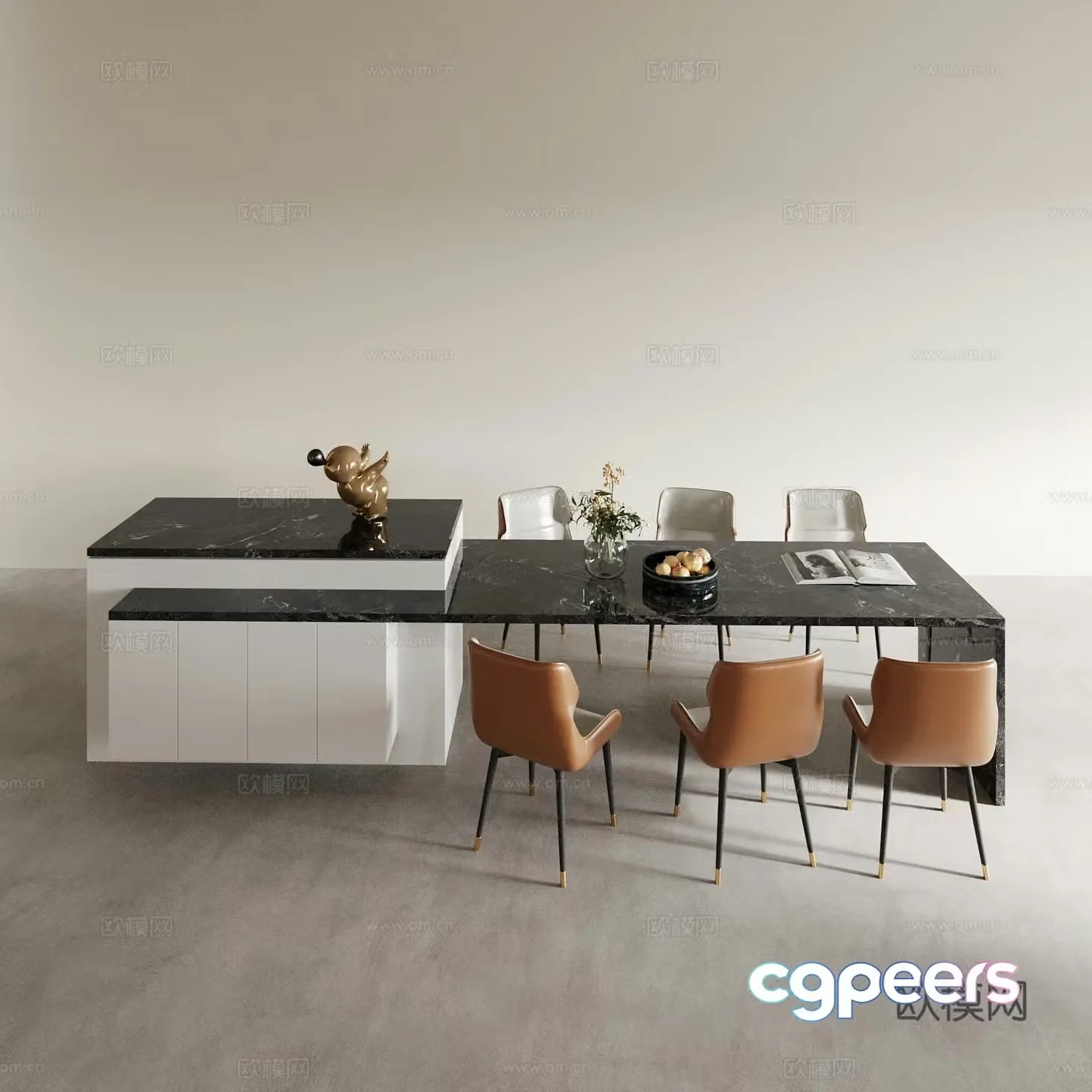 Island dining table and chairs 3d model