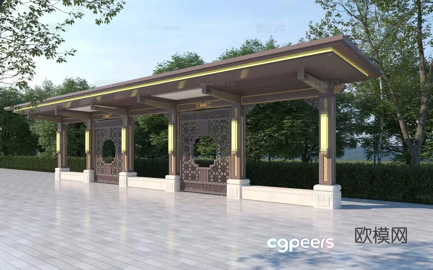 New Chinese style corridor corridor 3D model