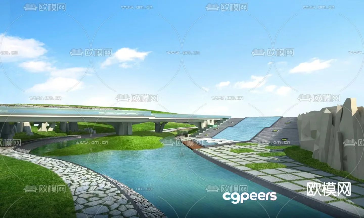 Waterfront landscape embankment 3d model