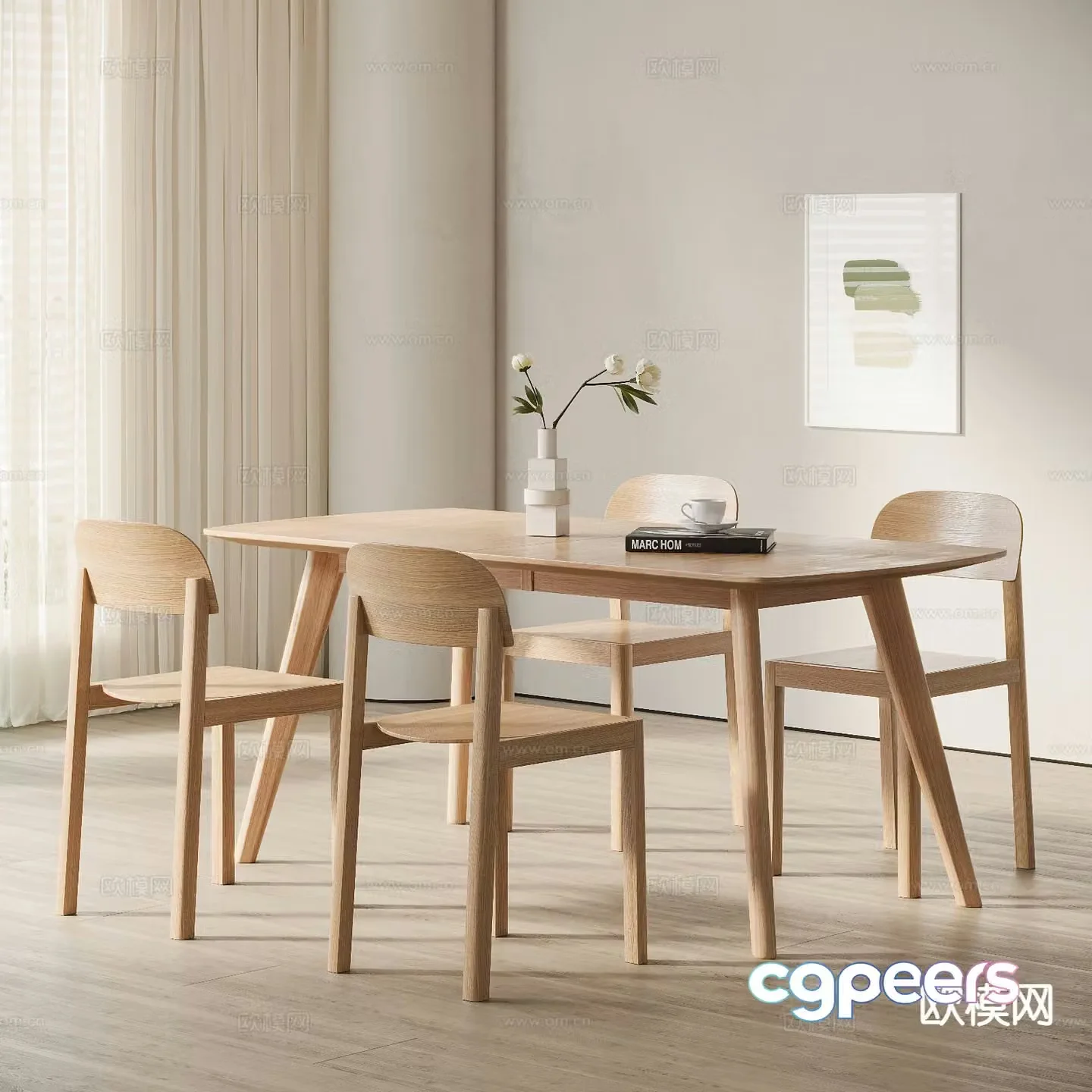 Nordic dining table and chair 3d model