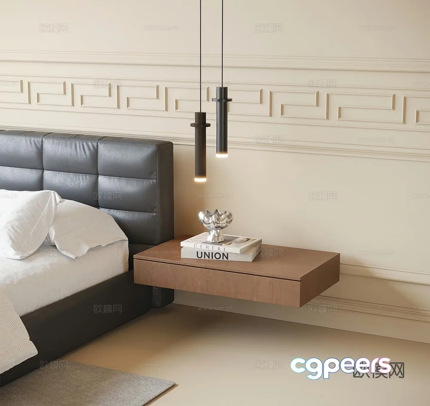 Modern bedside chandeliers suspended bedside table 3D model