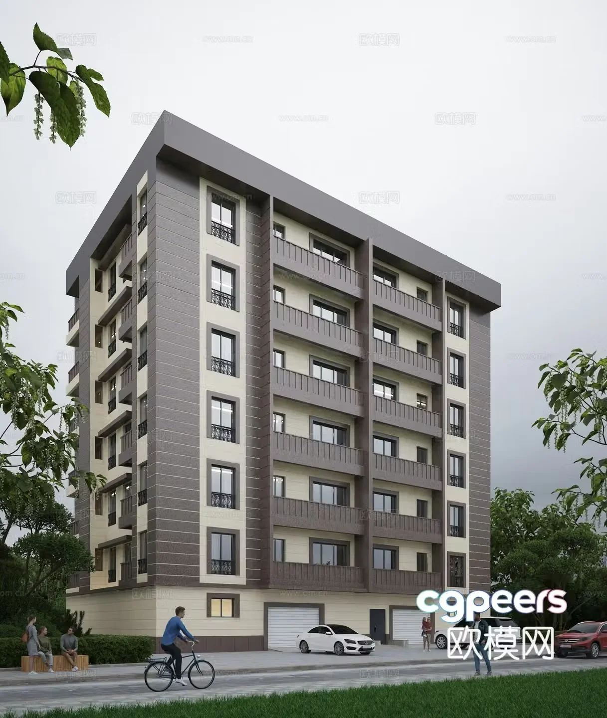 Modern residential house residential building exterior 3d model