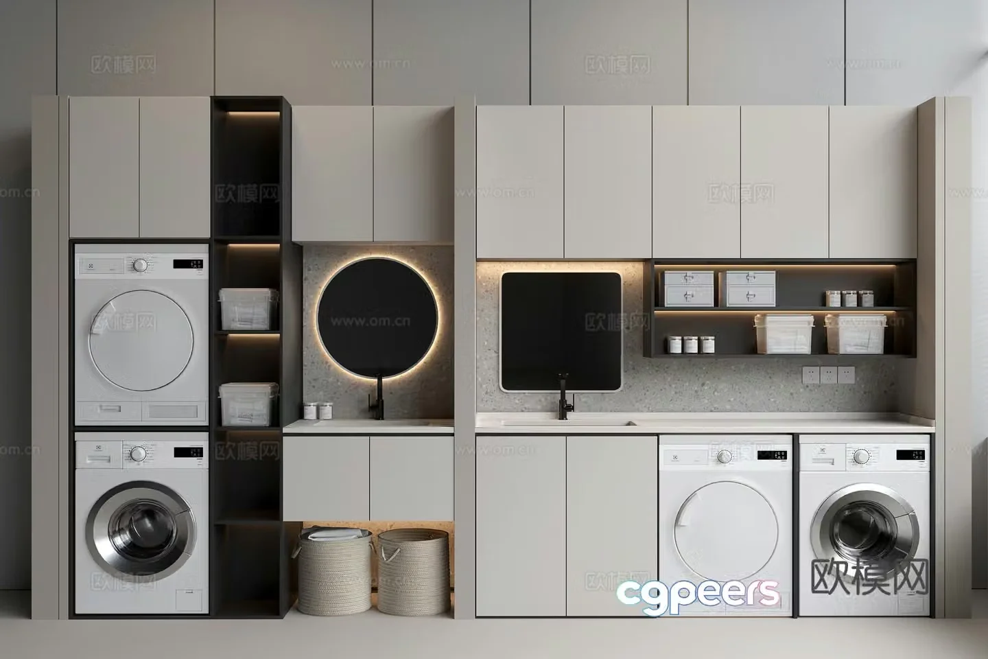 Washing machine combination cabinet drum washing machine washing and drying machine bathroom mirror washbasin faucet 3D model
