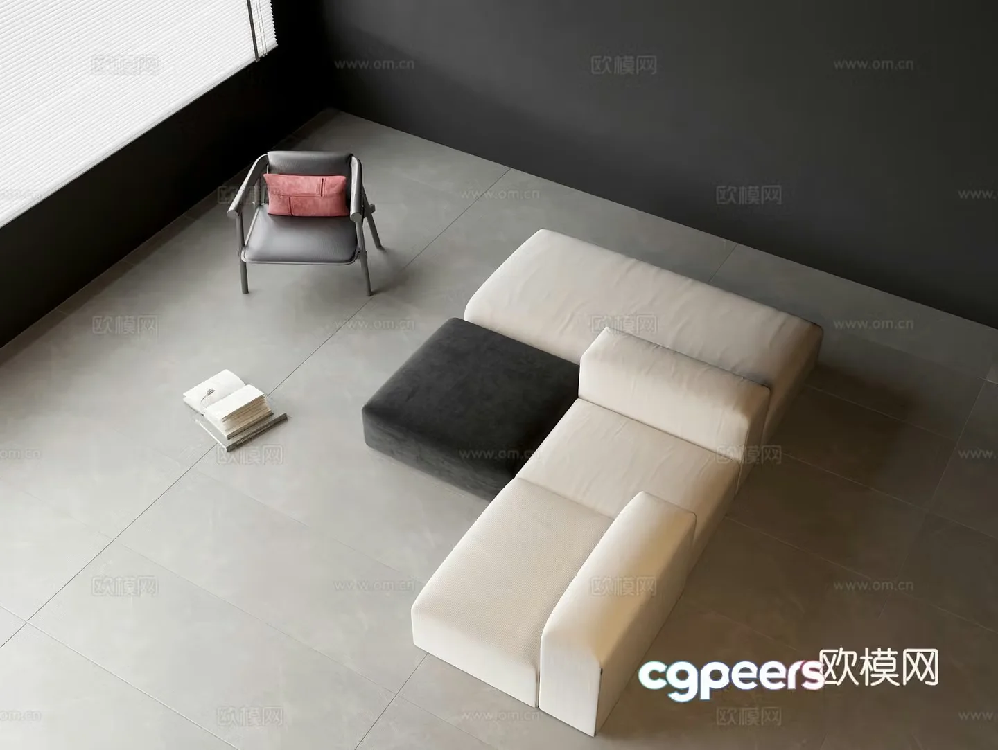 Modern multi-person sofa Tofu block sofa 3d model