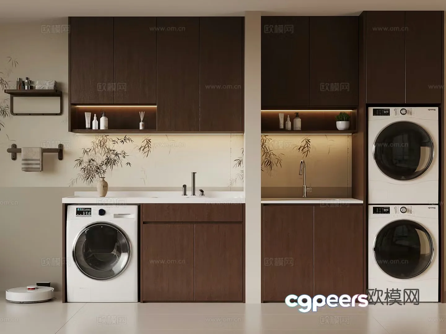 New Chinese style balcony washing machine cabinet bathroom cabinet 3d model