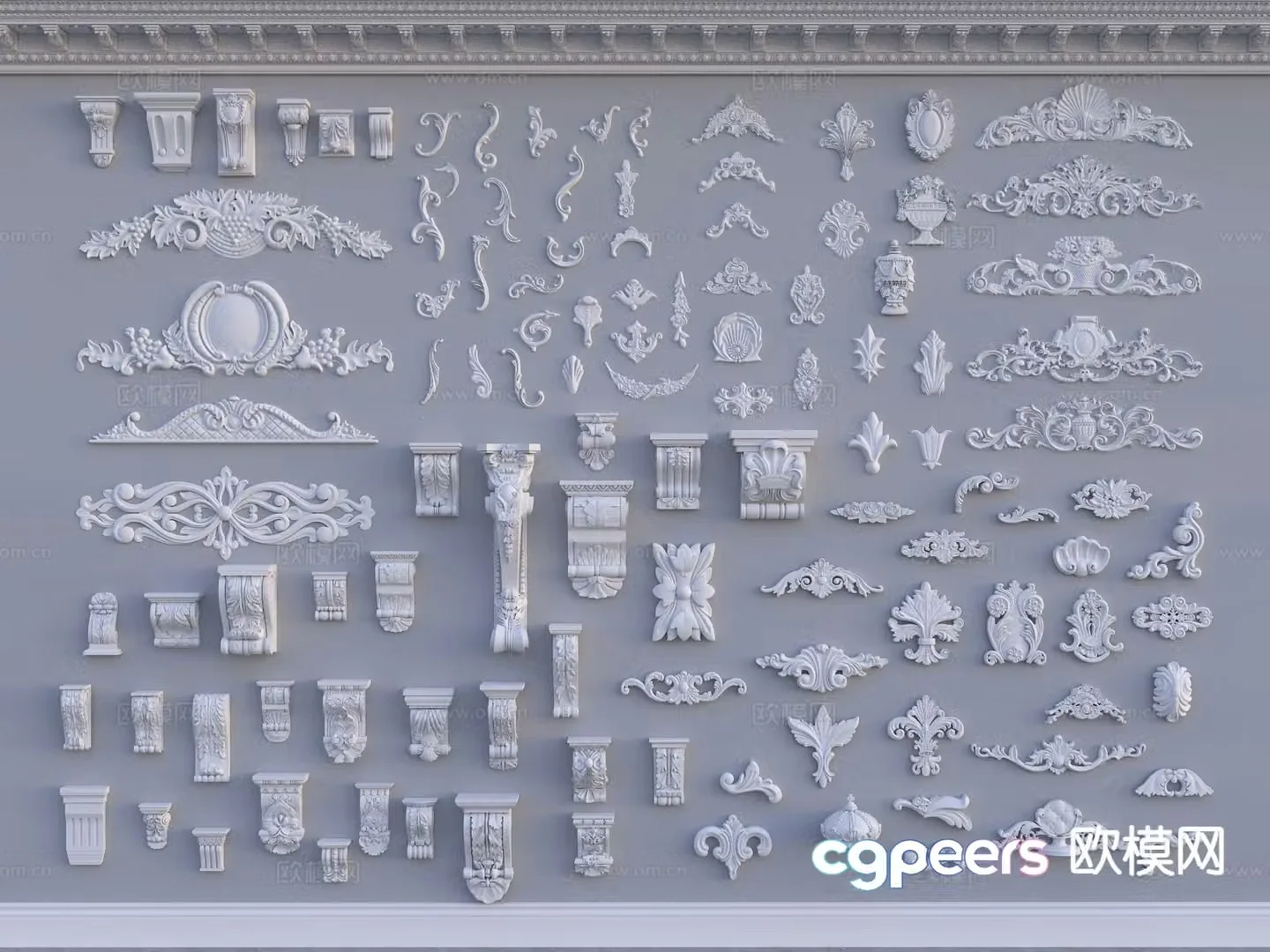 European carved components threaded pins stigma 3D model