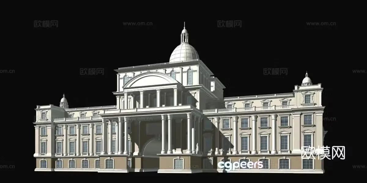 European -style multi -layer public construction 3D model