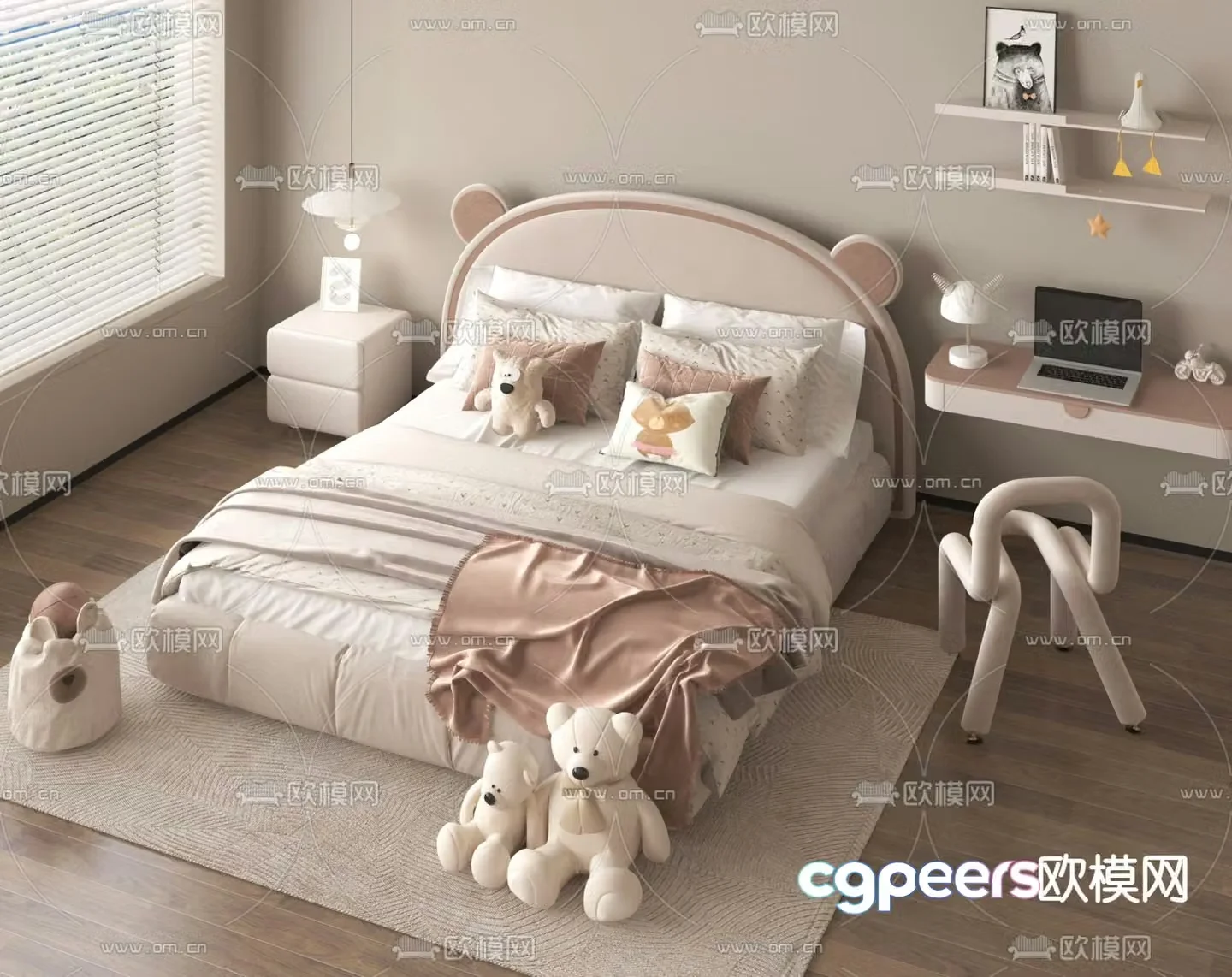 Cream style children’s bed child’s bed 3d model