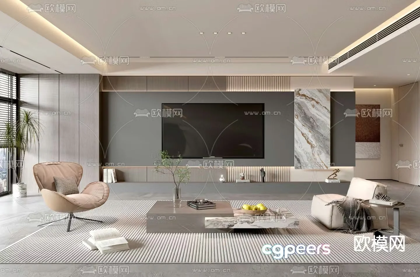 3d model of TV background wall