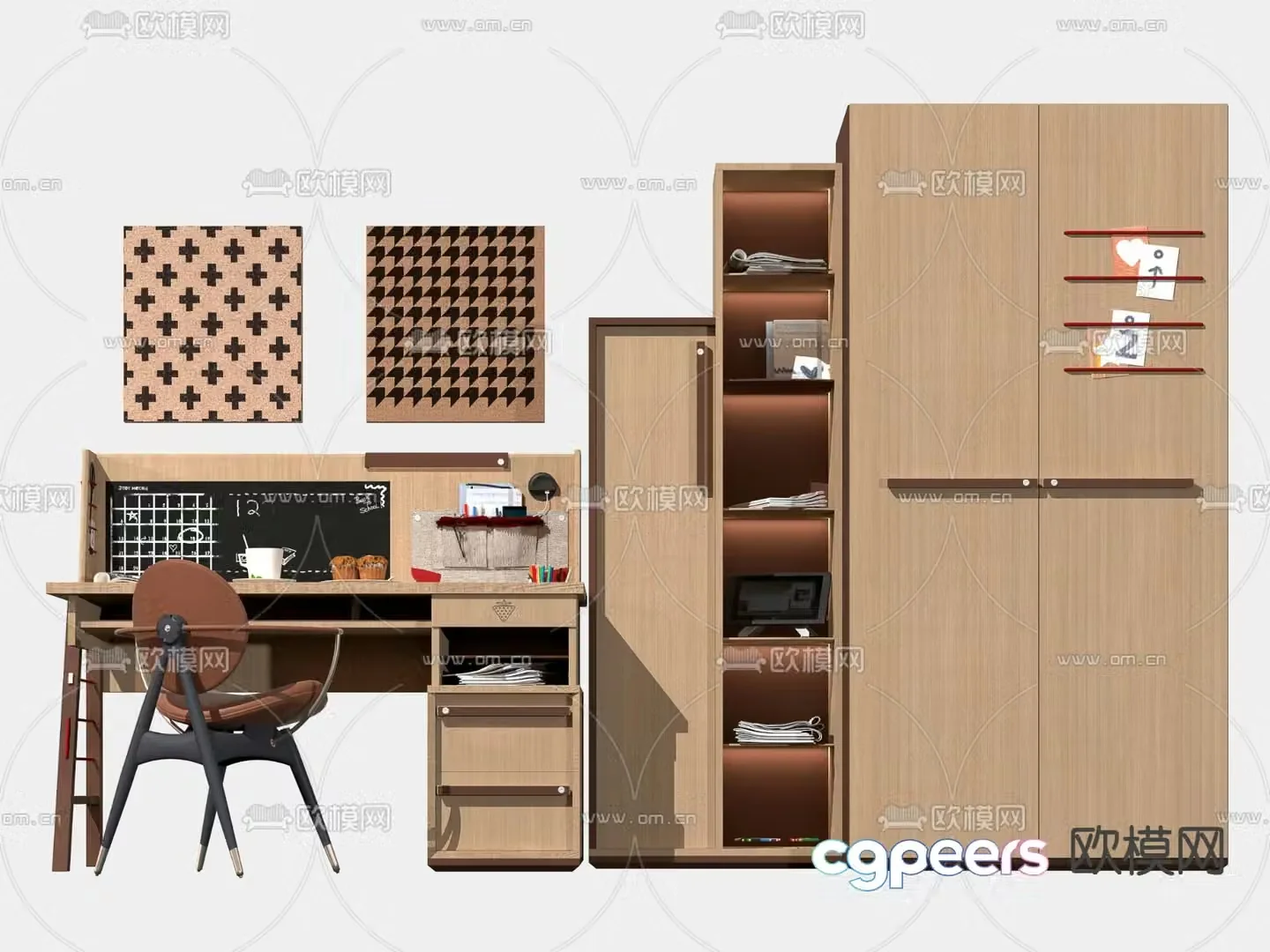 Modern children’s desk chair wardrobe 3d model