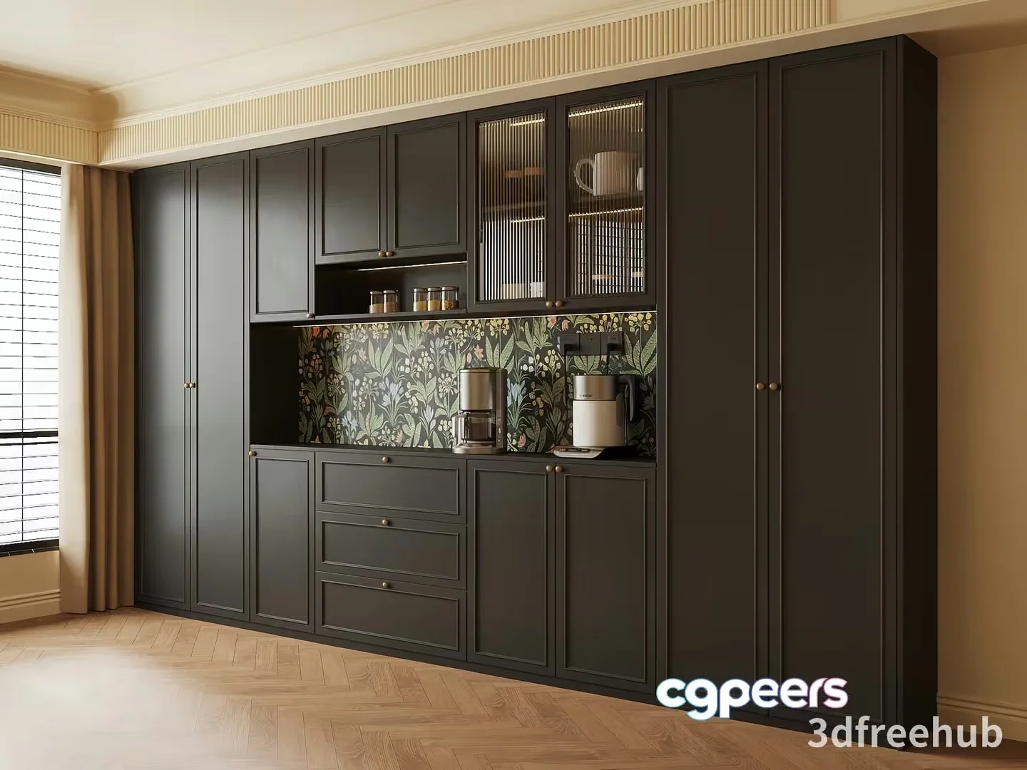 A Kitchen With Dark Cabinets 3D Model – 21192 – VRAY Render