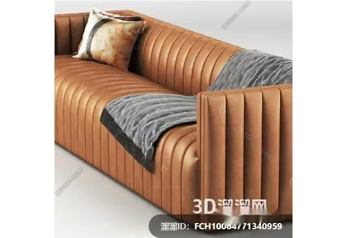 Modern Brown Leather Sofa 3D Model – 1255 – VRAY Render