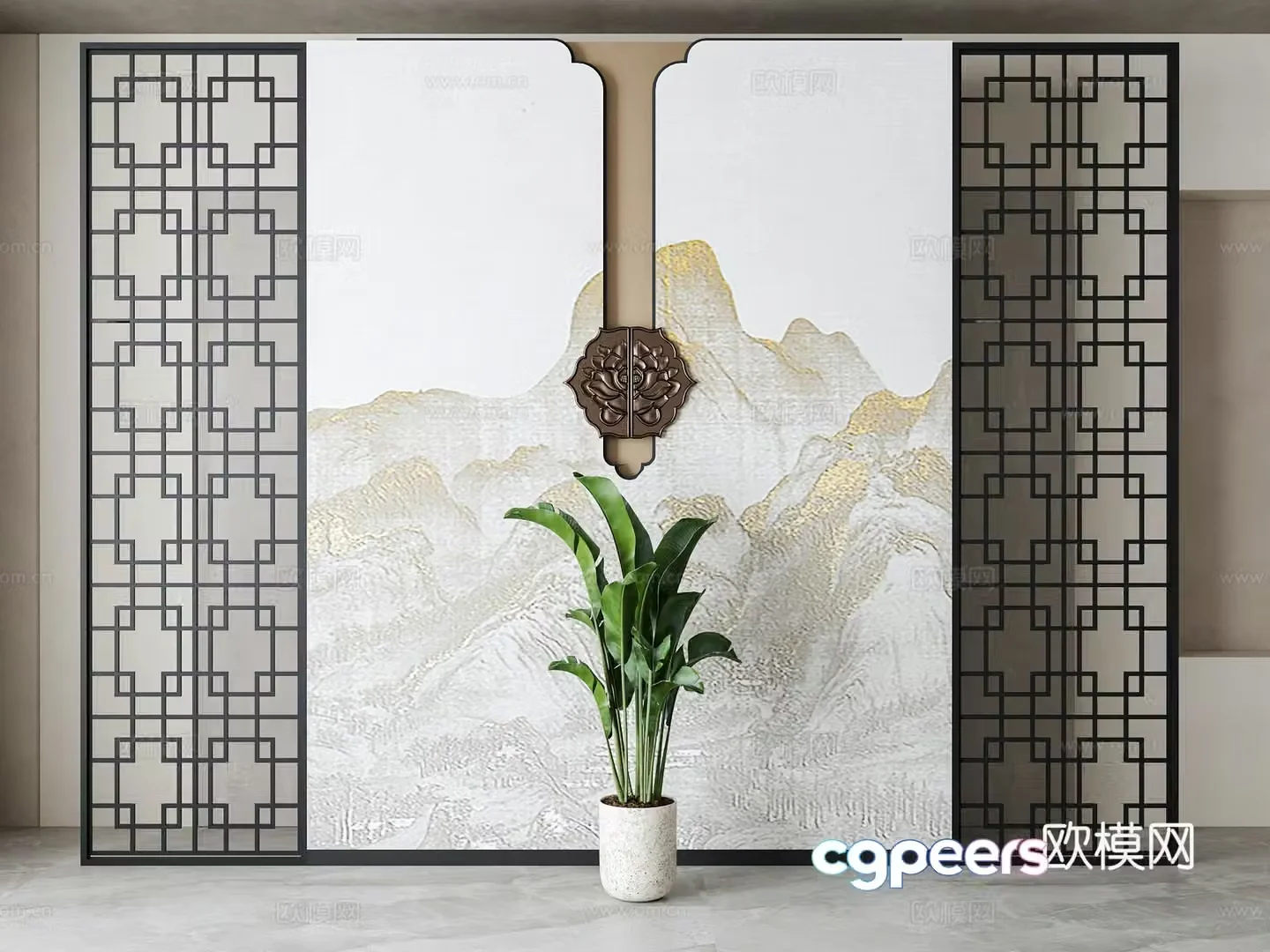 New Chinese sofa background wall 3d model