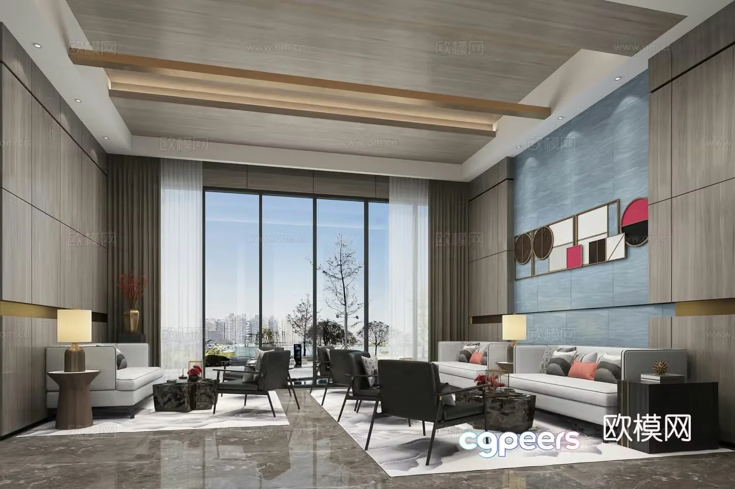 3D model of new Chinese-style sales office negotiation area