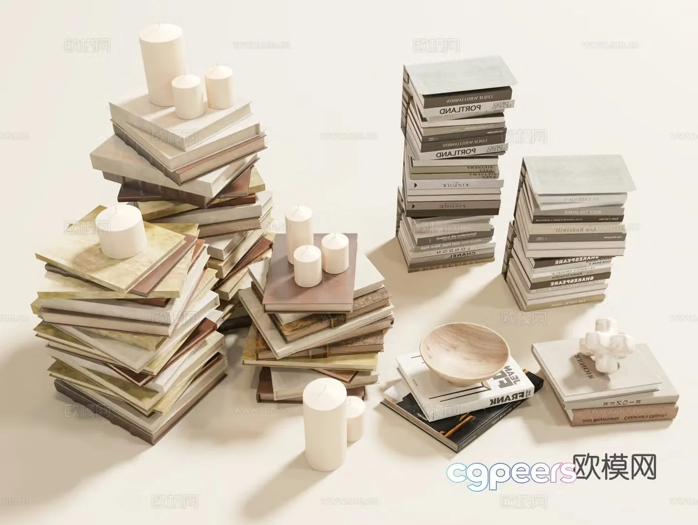 Books Books pile candles retro books books books white candle cowhide notebook old 3d model