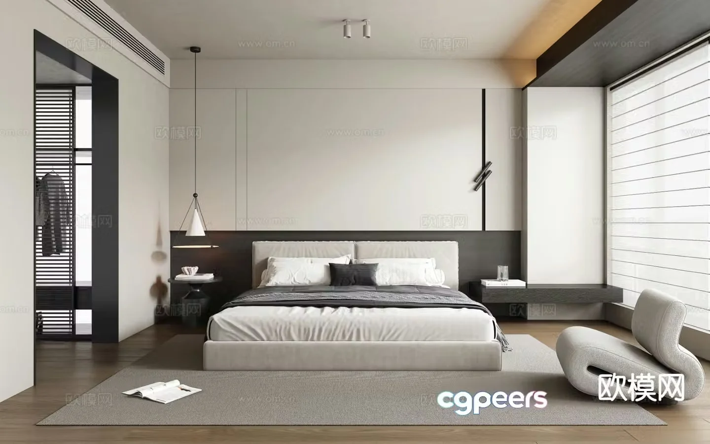 Advanced gray bedroom master bedroom minimalist bedroom 3d model