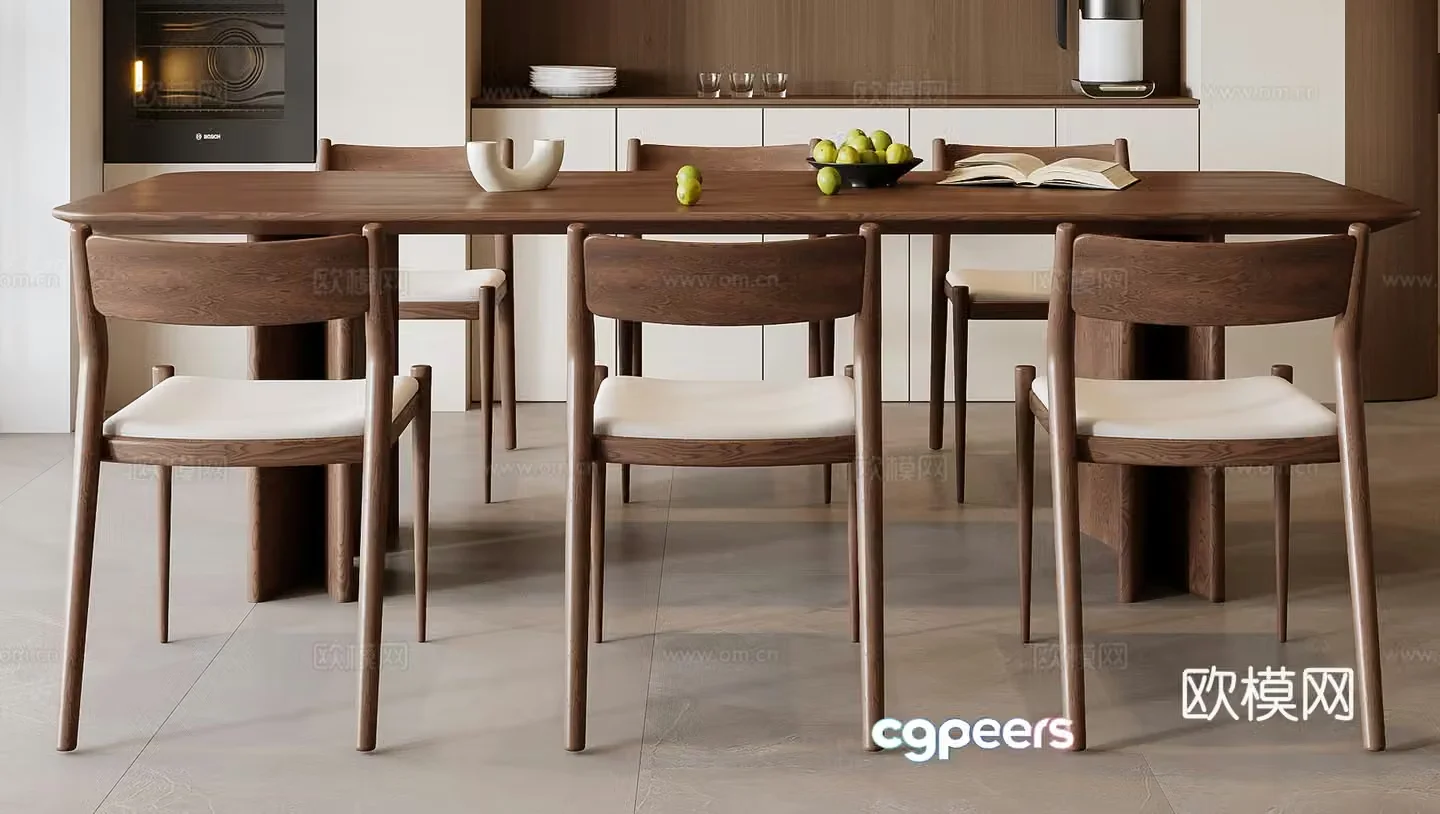 Middle -aged wind dining table and chair 3D model