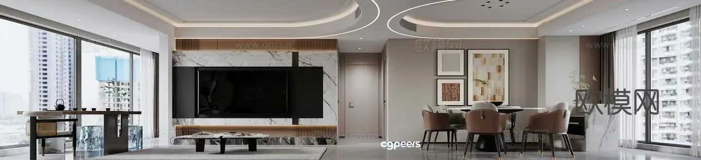 Modern living and dining room 3d model