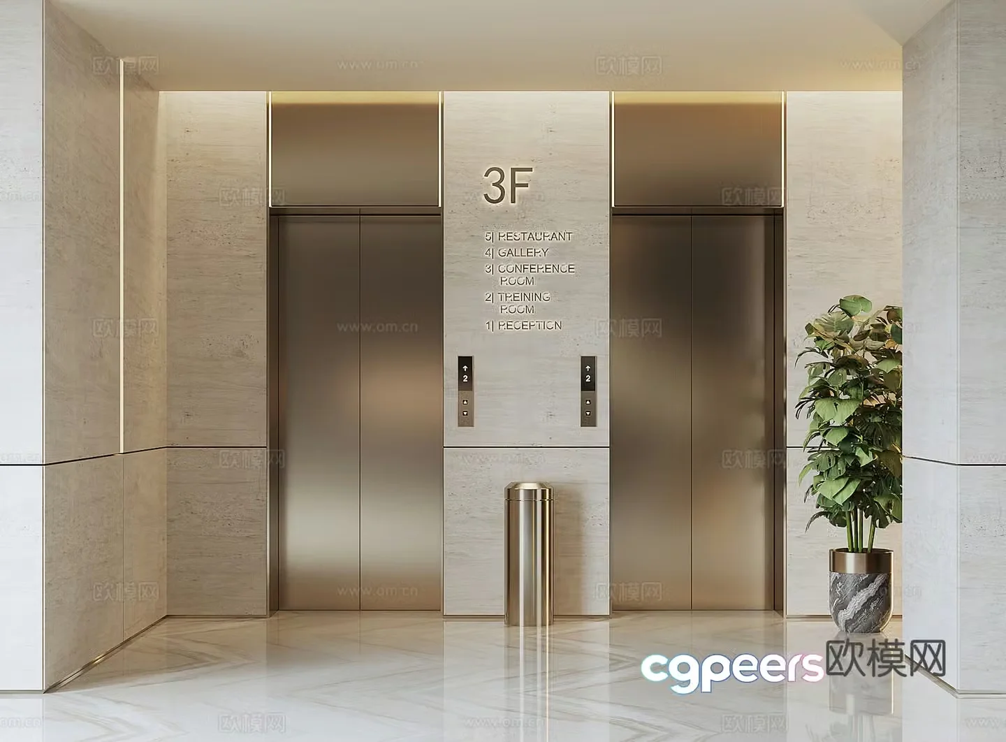 Modern hotel elevator 3d model