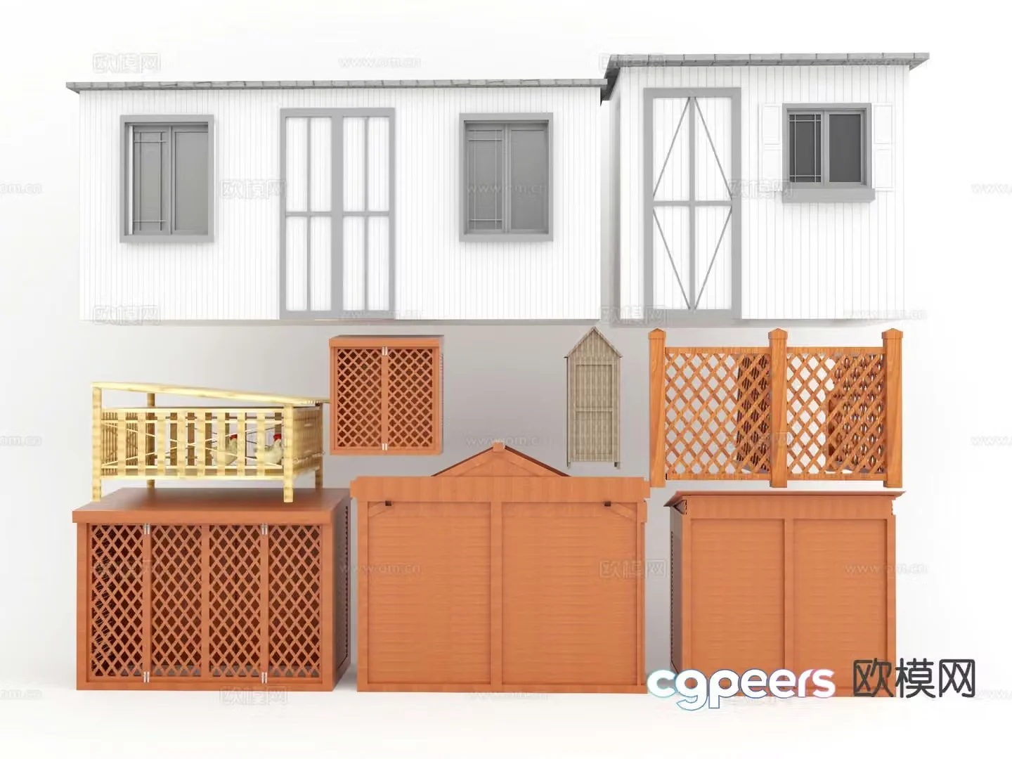 Courtyard garden equipment room air-conditioned external machine room teak wood room 3D model