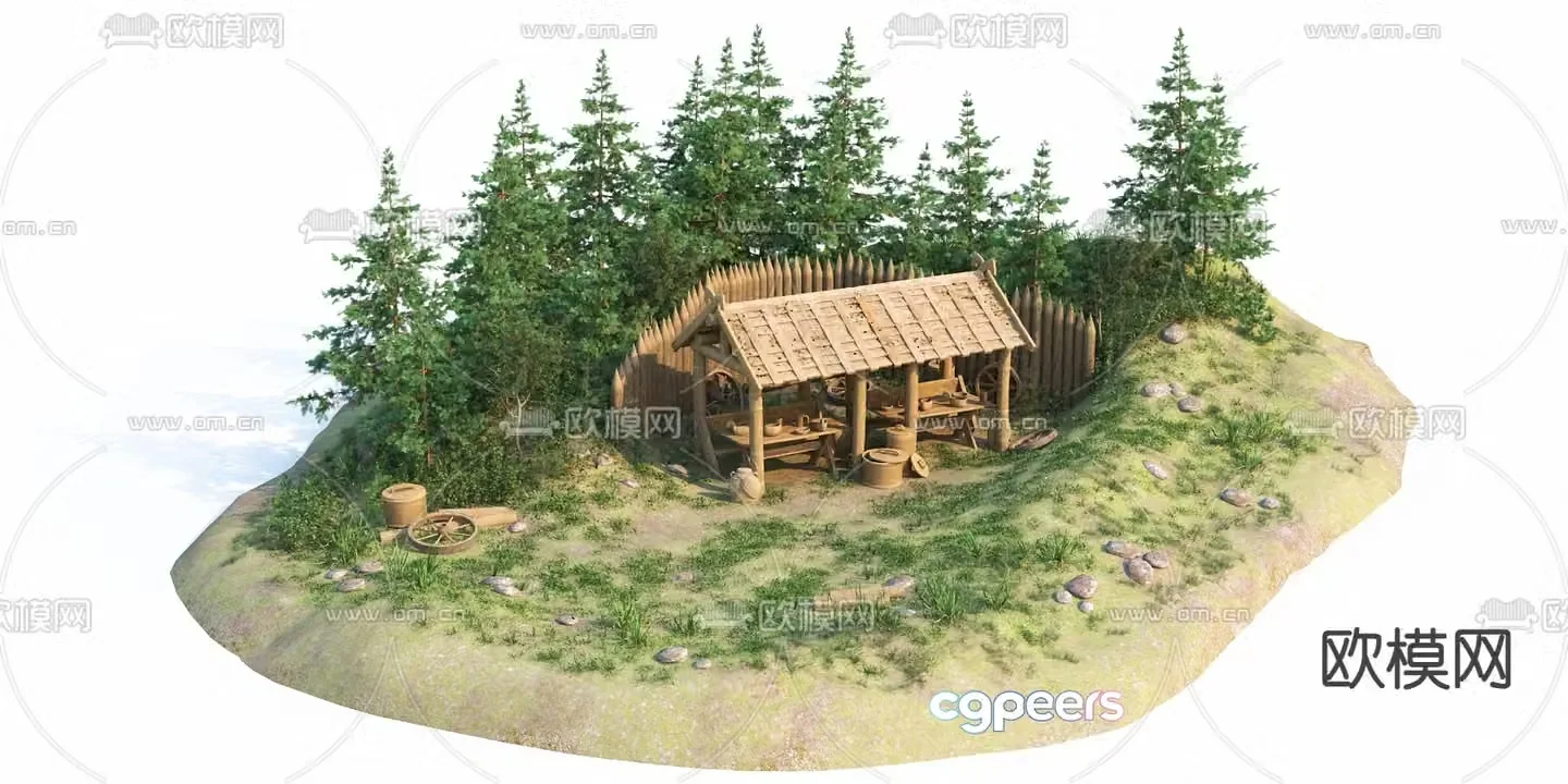 Game scene tea shop landscape 3d model