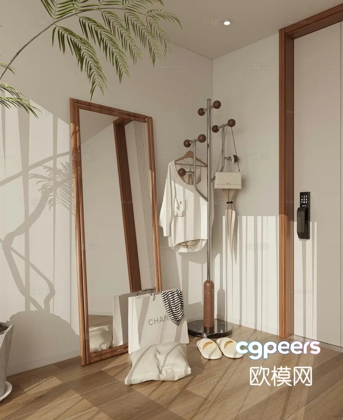Full-body mirror hanging clothes pole porch 3D model