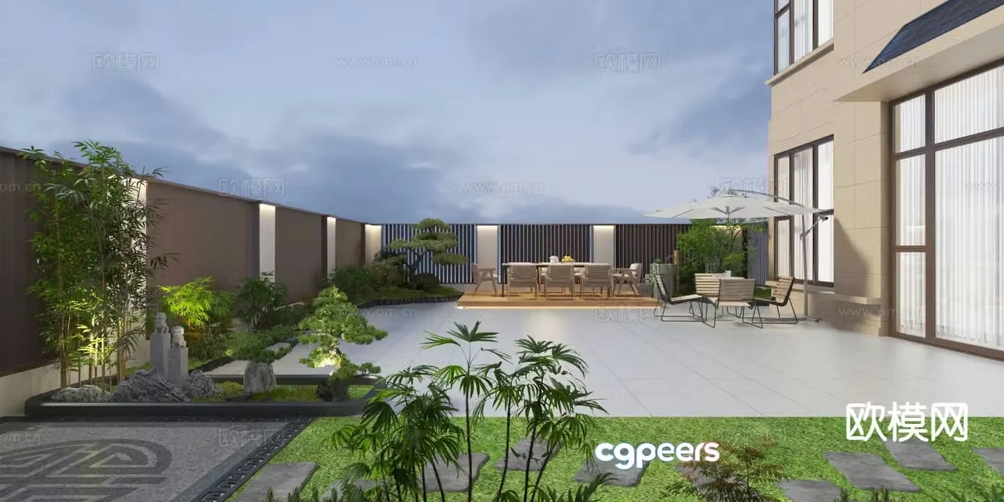 New Chinese style villa garden courtyard landscape 3D model